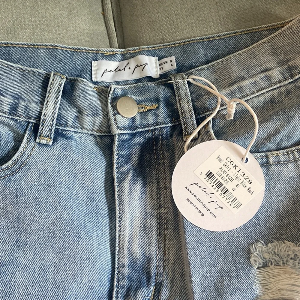 Petal & Pup Light Blue Distressed Denim Mini Skirt - Picture 3 of 3